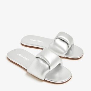 Miu Miu Metallic Silver Slide Sandals Size 41